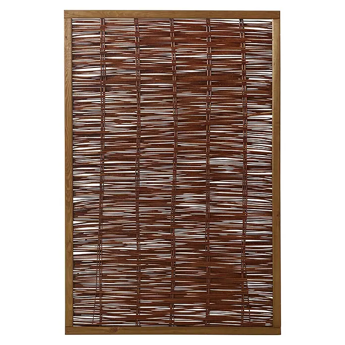 Plus Sichtschutzelement mit Rahmen - B x H: 120 x 180 cm, Braun - Dunkelbraunes, geflochtenes Weidenpaneel mit hellem Holzrahmen.