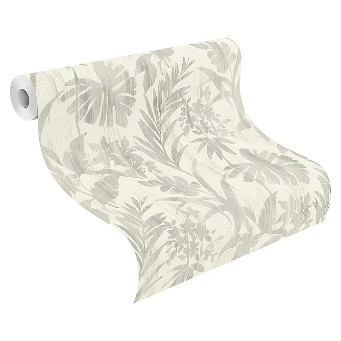 Rasch Beachhouse Vliestapete Pastelles Pflanzenmotiv - Hellgrau, Floral, 10,05 x 0,53 m - Rolle helle Tapete mit dezentem botanischem Blättermuster.