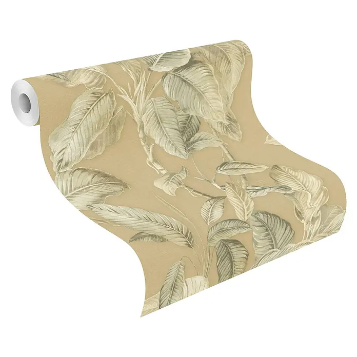 Rasch Back To Nature Vliestapete Blätter - Beige-Greige, Floral, 10,05 x 0,53 m - Eine Rolle eleganter botanischer Tapete mit üppigem Blattwerk in dezenten Farben. Ideal für eine stilvolle Wandgestaltung im Wohnbereich.