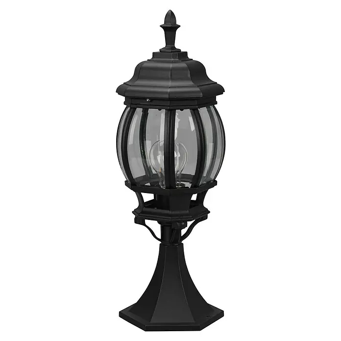 Trio Lighting Sobremuro exterior Elvo - 60 W, Color del marco: Negro, 17 x 17 x 49 cm, Sin bombillas - Elegante lámpara negra de exterior con pantalla esférica y base decorativa para iluminación de jardín con estilo.