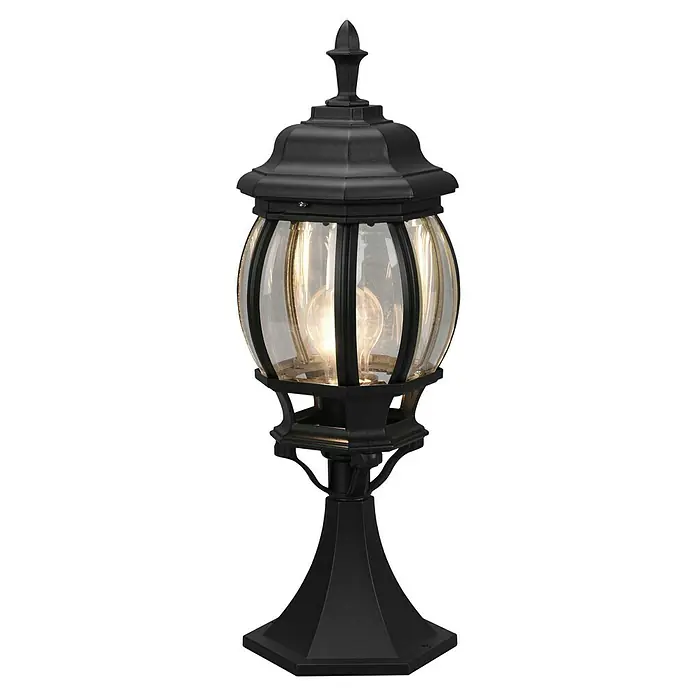 Trio Lighting Sobremuro exterior Elvo - 60 W, Color del marco: Negro, 17 x 17 x 49 cm, Sin bombillas - Elegante farol negro para exteriores con cristal transparente y luz cálida, ideal para jardín o patio. Iluminación con estilo para cualquier espacio.