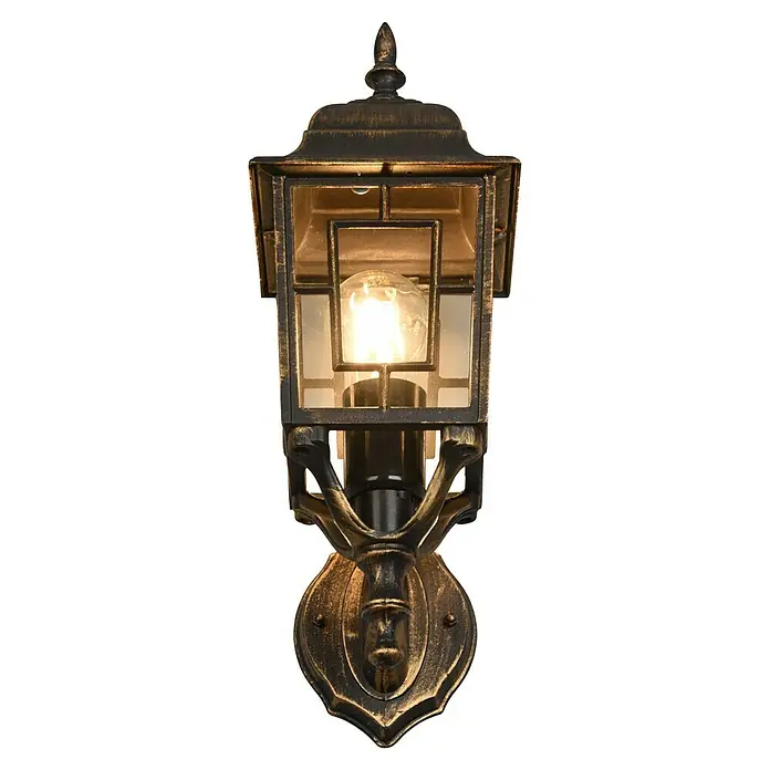 Trio Lighting Aplique exterior Volturno - 60 W, 19 x 15 x 41 cm, Bronce, IP44 - Primer plano de una lámpara de pared de estilo vintage, que muestra una bombilla decorativa.