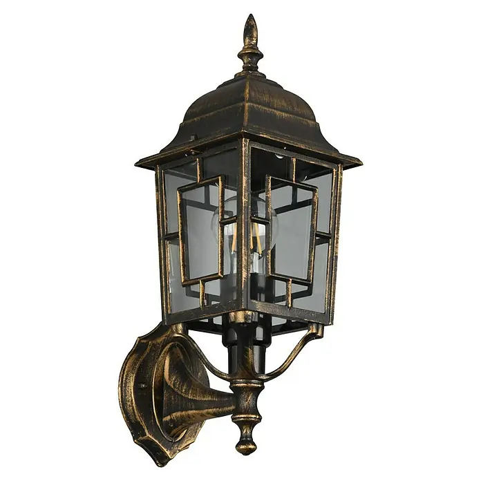 Trio Lighting Aplique exterior Volturno - 60 W, 19 x 15 x 41 cm, Bronce, IP44 - Elegante aplique de pared de aspecto antiguo. La linterna dorada con cristales claros y detalles de filigrana ofrece una iluminación ambiental para exteriores.