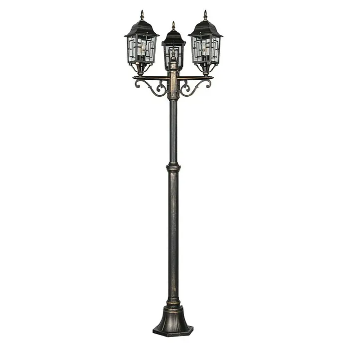 Trio Lighting Farola Volturno - 60 W, Color del marco: Bronce, Sin bombillas - Elegante farola de exterior de tres luces de estilo antiguo. La linterna proporciona una luz cálida y es un complemento elegante para jardín.
