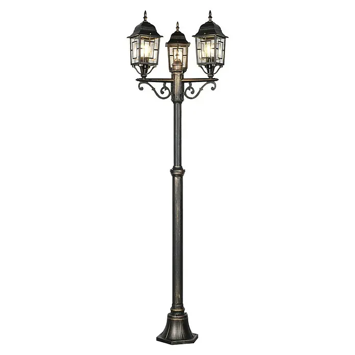 Trio Lighting Farola Volturno - 60 W, Color del marco: Bronce, Sin bombillas - Una elegante farola de jardín de tres luces en metal oscuro que realza cualquier área exterior con su diseño antiguo.