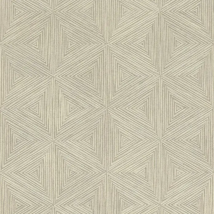 Rasch Back To Nature Vliestapete Dreieckintarsie - Beige, Grafisch, 10,05 x 0,53 m - Helle beigefarbene geometrische Tapete oder Stoff mit texturierten Streifen, die Dreiecke und Rauten bilden.