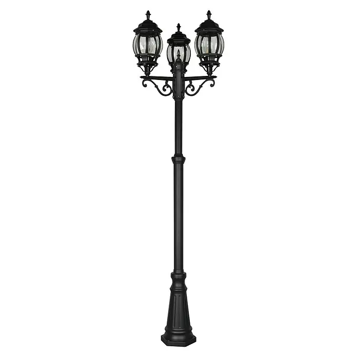 Trio Lighting Farola Elvo - 60 W, Color del marco: Negro, Altura: 240 cm - Una farola negra de tres luces con un diseño clásico, ideal para iluminar jardines, senderos y entradas.