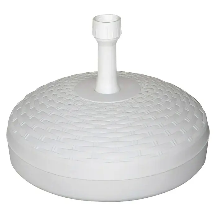 Base de parasol efecto ratán - Ø x Al: 45 x 26 cm, Blanco - Soporte para sombrilla de plástico blanco con un patrón tejido para uso exterior. Ideal para sujetar sombrillas.