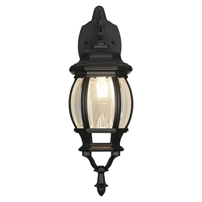 Trio Lighting Aplique exterior Elvo descendente - 60 W, 24 x 18 x 49 cm, Negro, IP44, Descendente - Esta lámpara de pared exterior negra presenta un cerramiento de vidrio transparente, realzando la luz y creando un ambiente elegante.