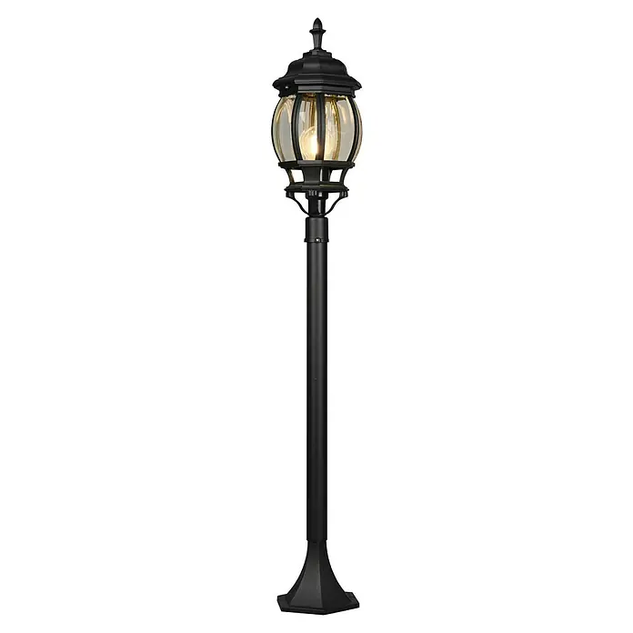Trio Lighting Farola Elvo - 60 W, Color del marco: Negro, Altura: 100 cm, Sin bombillas - Una farola de jardín negra con una pantalla esférica de vidrio transparente y una bombilla brillante en el interior.