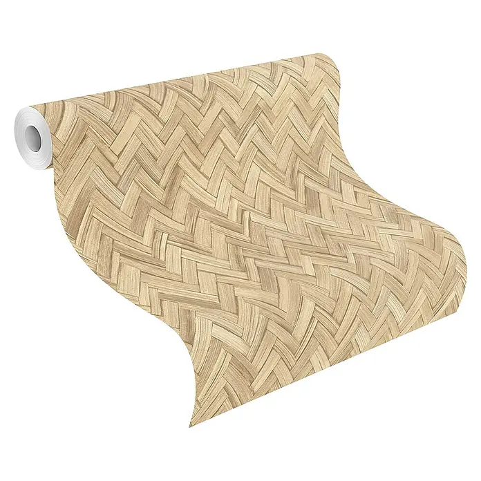 Rasch Beachhouse Vliestapete Vintage Fischgrätmuster - Hellbraun, Holzoptik, 10,05 x 0,53 m - Eine Rolle Tapete mit einem attraktiven Flechtmuster in natürlichen Farbtönen, ideal für die Wandgestaltung und Raumdekoration.
