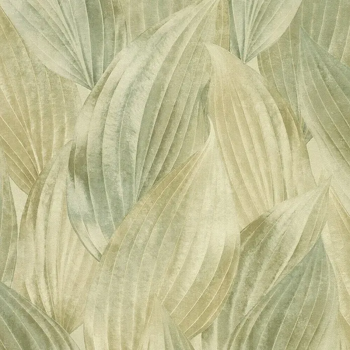 Rasch Back To Nature Vliestapete Blätterintarsie - Grün, Floral, 10,05 x 0,53 m - Strukturierte Tapete mit überlappendem Blattmuster in gedämpften Grün- und Beigetönen.
