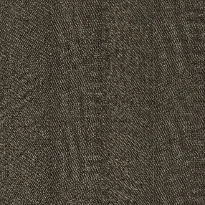 Rasch Amara Vliestapete - Schwarzbronze, Grafisch, 10,05 x 0,53 m - Dunkelbraune, texturierte Tapete mit dezentem Fischgrätmuster in Gold.