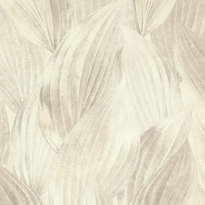 Rasch Back To Nature Vliestapete Blätterintarsie - Grau, Floral, 10,05 x 0,53 m - Nahtloses Muster aus hellbeigen, texturierten Blättern, ideal für Tapeten.