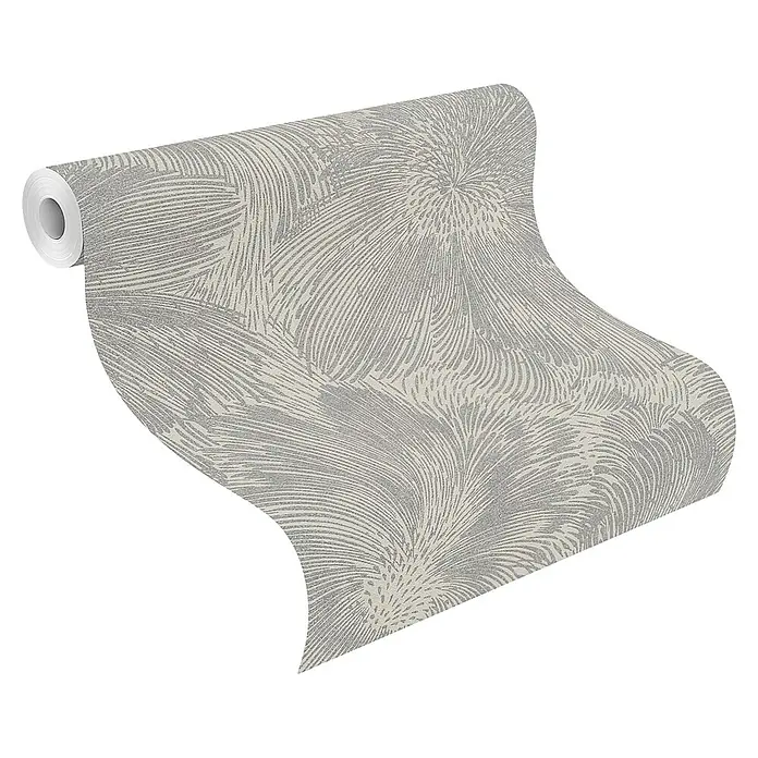 Rasch Selection Vliestapete Vinyl Hintergrundblume - Grau, Floral, 10,05 x 0,53 m - Rolle graue und hellbeige Tapete mit abstraktem strukturiertem Muster.