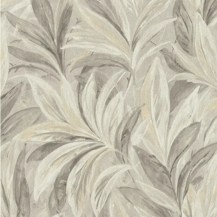 Rasch Selection Vliestapete Vinyl Blätterwand - Hellgrau, Floral, 10,05 x 0,53 m - Gemustertes Textil mit abstraktem Blattmotiv in Grau, Beige und Creme.
