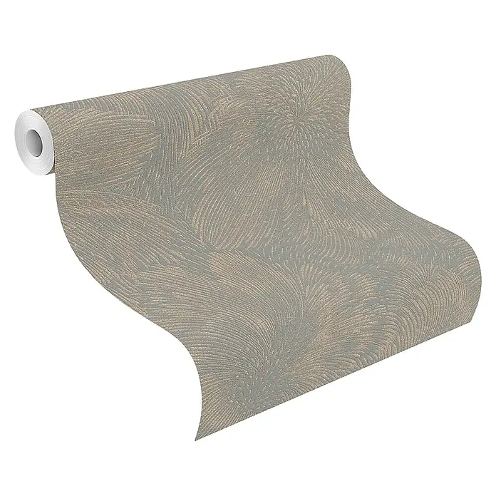 Rasch Selection Vliestapete Vinyl Hintergrundblume - Dunkelgrau, Floral, 10,05 x 0,53 m - Rolle graue Tapete mit schimmerndem goldenem Abstraktmuster.