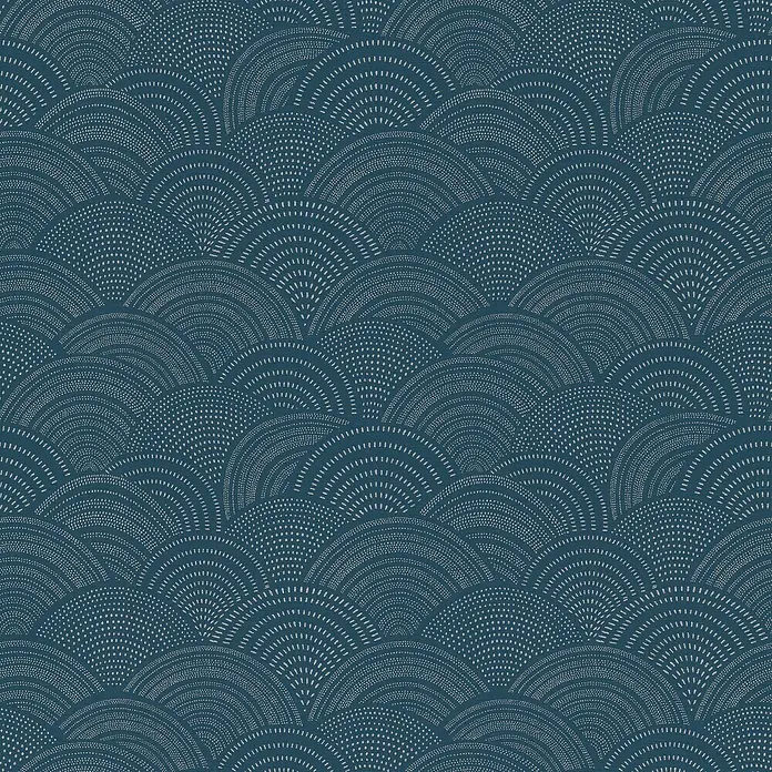 Rasch Selection Vliestapete Vinyl Rainbow - Dunkelblau, Grafisch, 10,05 x 0,53 m - Dunkelblauer Stoff mit hellem, gepunktetem Wellenmuster.