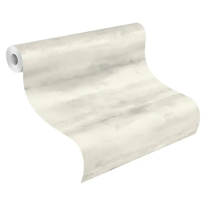 Rasch Florentine IV Vliestapete Shadows - Steingrau, Grafisch, 10,05 x 0,53 m - Teilweise abgerollte, hellgrau gemusterte Tapete.