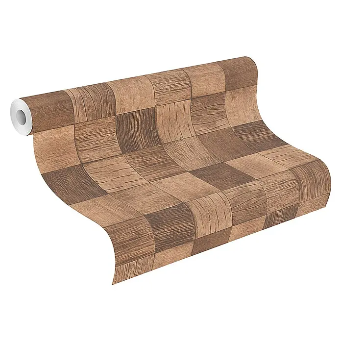 Rasch Selection Vliestapete Vinyl - Braun, Holzoptik, 10,05 x 0,53 m - Rolle brauner Tapete mit rustikalem Holzparkettmuster.
