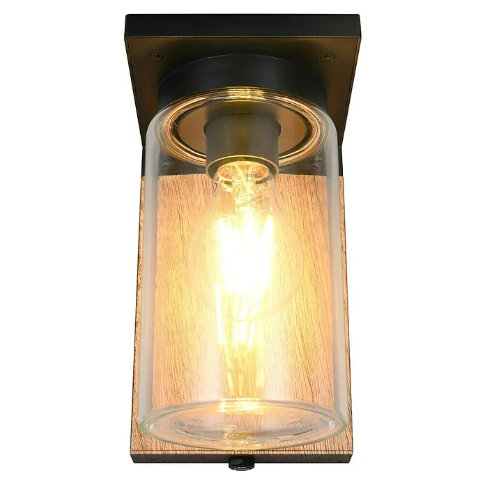 Trio Lighting Aplique exterior Ardila - 40 W, 11 x 19 cm, Marrón, IP44 - Esta moderna lámpara de pared, con su diseño rústico de madera y vidrio, proporciona una luz cálida y acogedora y es un verdadero atractivo.