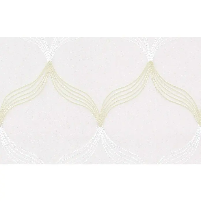 Visillo para ventana bordado Octave - An x Al: 140 x 250 cm, 100% poliéster, Beige/Blanco - Primer plano de un elegante patrón de papel tapiz en blanco y beige, que crea un ambiente elegante y tranquilo.