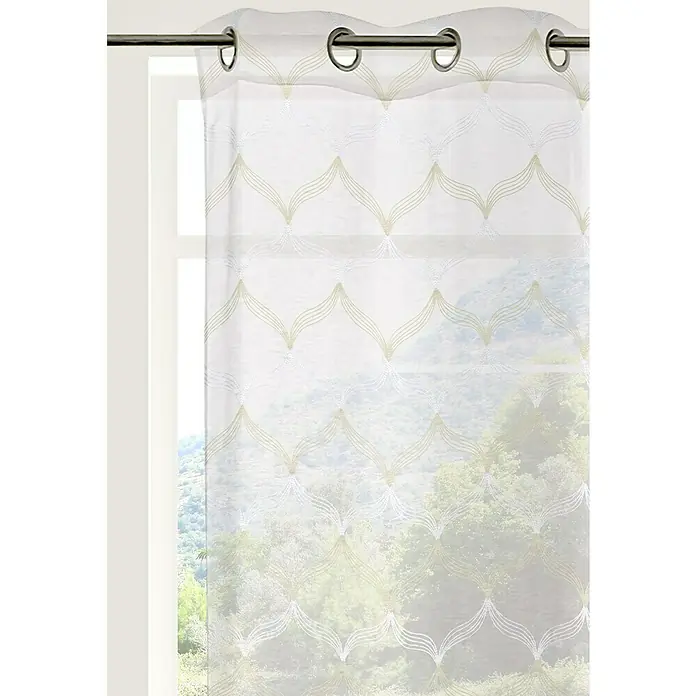 Visillo para ventana bordado Octave - An x Al: 140 x 250 cm, 100% poliéster, Beige/Blanco - Elegante cortina translúcida con un diseño geométrico, que proporciona luz suave y privacidad a cualquier habitación.