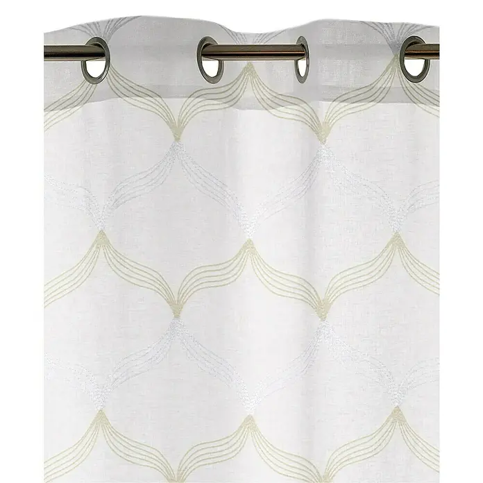 Visillo para ventana bordado Octave - An x Al: 140 x 250 cm, 100% poliéster, Beige/Blanco - Elegante cortina blanca con un patrón decorativo y suspensión de ojal para una decoración de ventanas elegante y un toque de ligereza en la habitación.