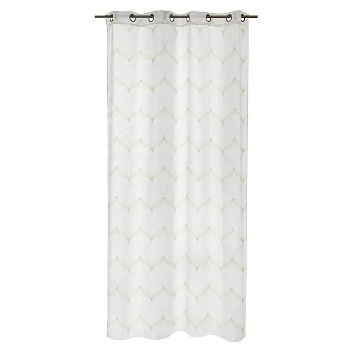 Visillo para ventana bordado Octave - An x Al: 140 x 250 cm, 100% poliéster, Beige/Blanco - Cortina de ducha decorativa con un patrón de zigzag dorado que añade un toque de elegancia a tu baño. Ideal para baños elegantes.