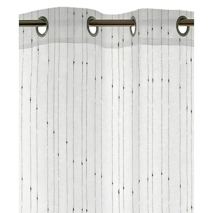 Visillo para ventana Lorenzo - An x Al: 140 x 250 cm, 100% poliéster, Gris - Elegante cortina blanca con un delicado estampado de rayas verticales y ojales metálicos para colgar fácilmente.
