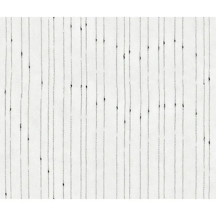 Visillo para ventana Lorenzo - An x Al: 140 x 250 cm, 100% poliéster, Gris - Primer plano de un tejido blanco con costuras decorativas verticales negras, ideal para ropa y decoración del hogar.