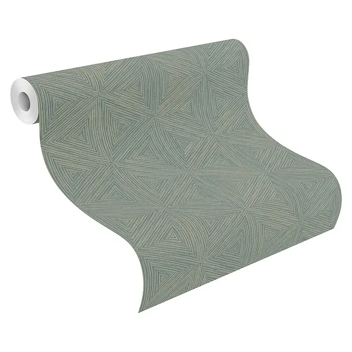 Rasch Back To Nature Vliestapete Dreieckintarsie - Grünbeige, Grafisch, 10,05 x 0,53 m - Gerollte Tapete in Türkis und Beige mit geometrischem Dreiecksmuster, texturiert.