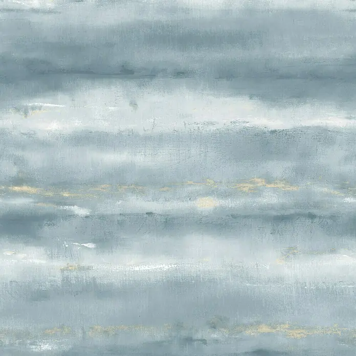 Rasch Florentine IV Fototapete Aquarell Shadow - B x H: 300 x 265 cm, Vlies, Blau - Abstraktes blaugraues Aquarellmuster mit horizontalen Strichen, hellgrauen Akzenten und zarten Goldtönen auf Leinwandstruktur.