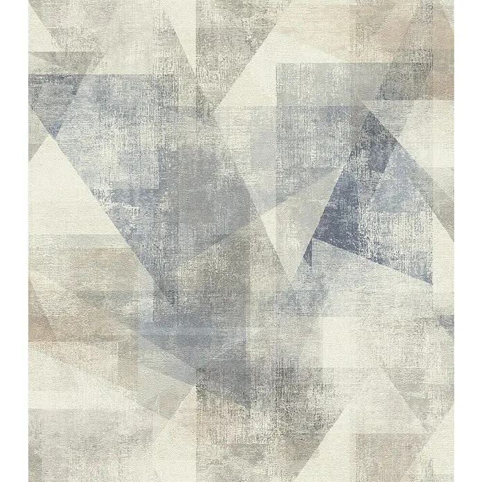 Rasch Vliestapete Das Beste (2025) - Beigeblau, Grafisch, 10,05 x 0,53 m - Abstraktes Muster Tapete mit Dreiecken und Rechtecken in Grau-, Blau- und Beigetönen für eine moderne Wandgestaltung.