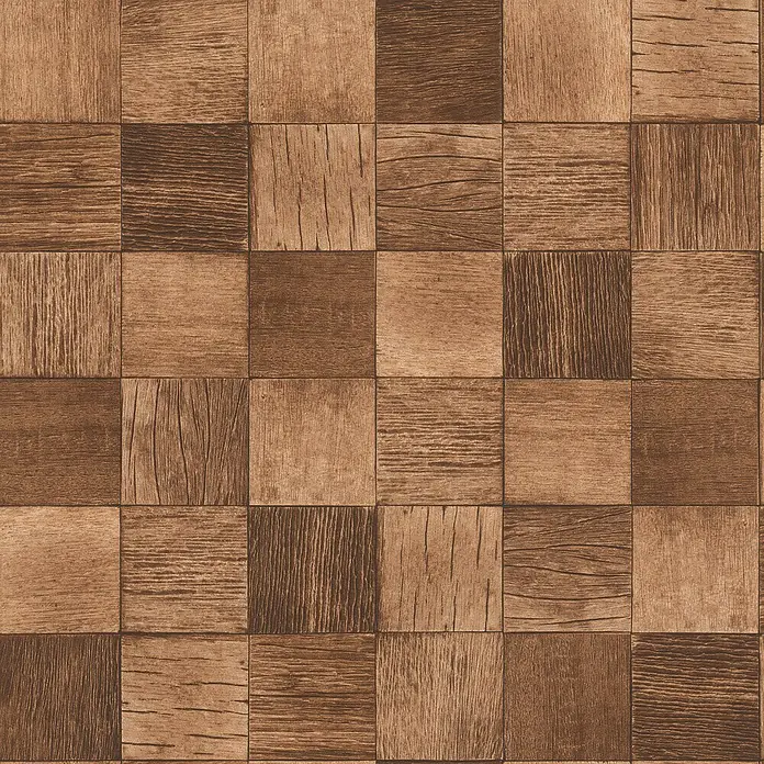 Rasch Selection Vliestapete Vinyl - Braun, Holzoptik, 10,05 x 0,53 m - Braune Holz-Mosaikfliesen mit unterschiedlichen Maserungsmustern.