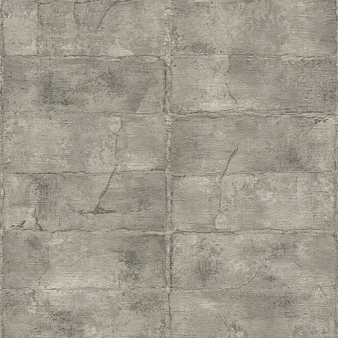 Rasch Selection Vliestapete Mauerwerk - Steingrau, Steinoptik, 10,05 x 0,53 m - Nahtlose, texturierte graue Betonblockwandmuster mit rauer, gebrochener Oberfläche.