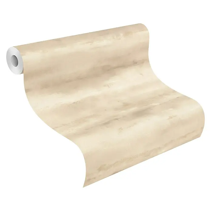 Rasch Florentine IV Vliestapete Shadows - Cremebeige, Grafisch, 10,05 x 0,53 m - Rolle beigefarbener strukturierter Tapete mit gewischtem Muster, diagonal abrollend.