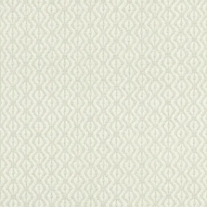 Rasch Beachhouse Vliestapete Allover-Design - Hellgrün/Beige, Grafisch, 10,05 x 0,53 m - Hellbeiger gemusterter Tapete oder Stoff mit dezentem, wiederholendem geometrischem Wellendesign und sichtbarer Textilstruktur.