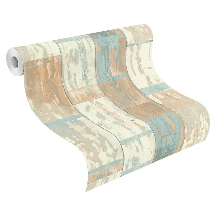 Rasch Selection Vliestapete Vinyl - Pastellbeige-Orange, Holzoptik, 10,05 x 0,53 m - Eine Rolle Tapete mit einem coolen, mehrfarbigen Holzmuster, perfekt für eine stilvolle Wandgestaltung.