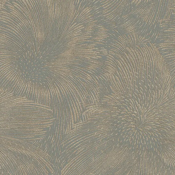 Rasch Selection Vliestapete Vinyl Hintergrundblume - Dunkelgrau, Floral, 10,05 x 0,53 m - Texturierte Oberfläche mit schimmerndem Metallic-Bronze-Gold-Fächermuster.