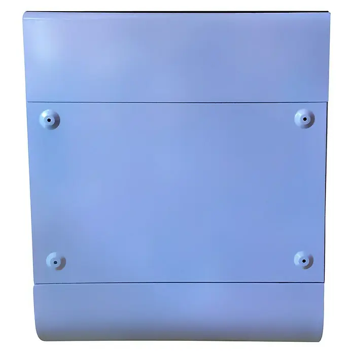 Wandbriefkasten - L x B x H: 12 x 38 x 45 cm, Stahl, Zeitungsfach, Rosen - Nahaufnahme eines weißen Briefkastens mit rechteckigem Design und vier Nietköpfen, ideal für den Außenbereich.