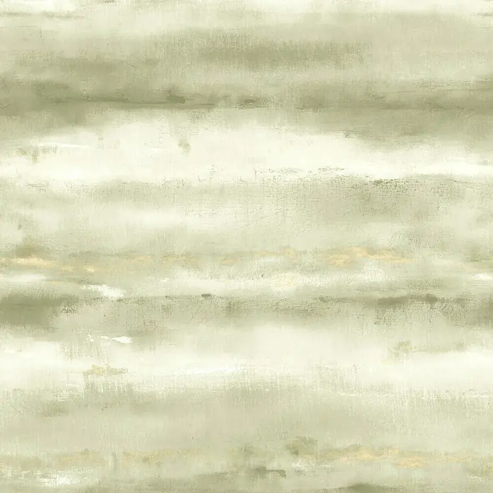 Rasch Florentine IV Fototapete Aquarell Shadow - B x H: 300 x 265 cm, Vlies, Grün - Abstraktes strukturiertes Muster in mattem Grün und Creme mit horizontalen Pinselstrichen und subtilen Golddetails.