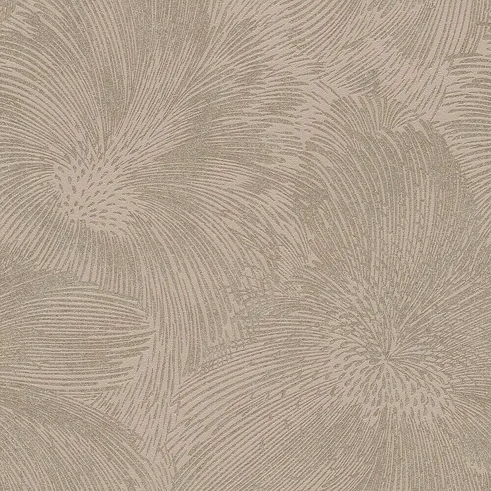 Rasch Selection Vliestapete Vinyl Hintergrundblume - Rosabraun, Floral, 10,05 x 0,53 m - Beige texturierte Tapete mit schimmernden, abstrakten Blumen- oder Feder-Motiven.