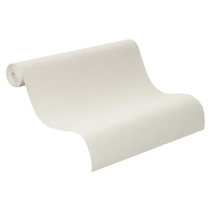 Rasch Beachhouse Vliestapete Modern - Creme, Uni, 10,05 x 0,53 m - Teilweise abgerollte helle, strukturierte Tapetenrolle.