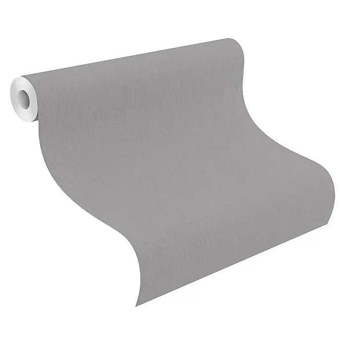Rasch Selection Vliestapete Relief Längsstruktur - Dunkelgrau, Uni, 10,05 x 0,53 m - Graue, strukturierte Tapetenrolle mit dezentem vertikalem Linienmuster.
