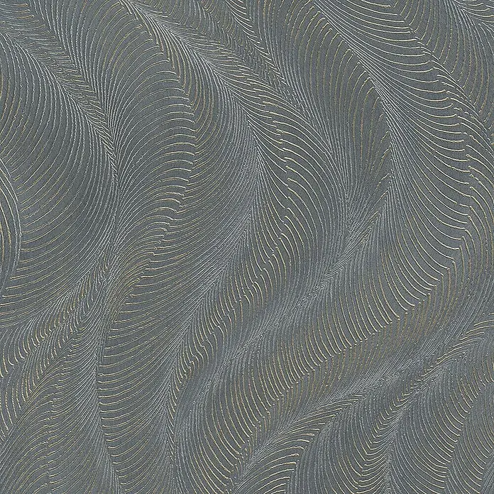 Rasch Incanto Vliestapete Wave Design - Grau/Silber/Bronze, Wellen, 10,05 x 0,53 m - Graue Tapete mit metallisch goldenem und silbernem, gewelltem Strukturmuster.