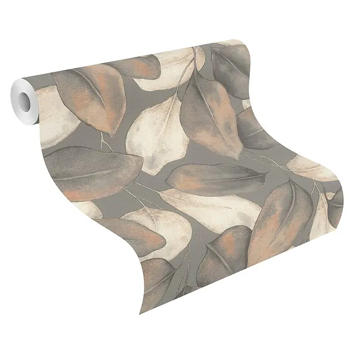 Rasch Incanto Vliestapete Moderne Blätter - Bronze/Beigegrau, Floral, 10,05 x 0,53 m - Tapetenrolle mit einem Muster aus Blättern in Braun- und Beigetönen, die eine natürliche und elegante Atmosphäre schafft. Perfekt für stilvolle Interieurs.