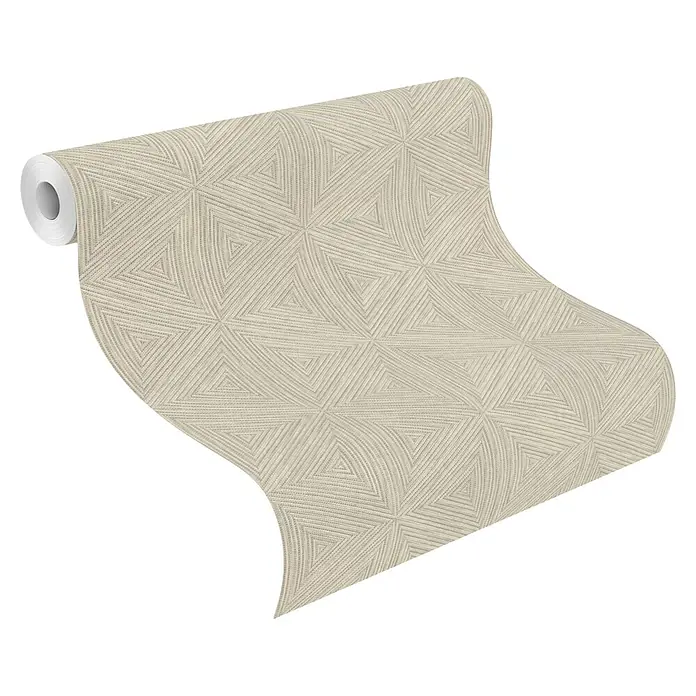 Rasch Back To Nature Vliestapete Dreieckintarsie - Beige, Grafisch, 10,05 x 0,53 m - Rolle hellbeiger strukturierter Tapete mit geometrischem Dreiecksmuster.