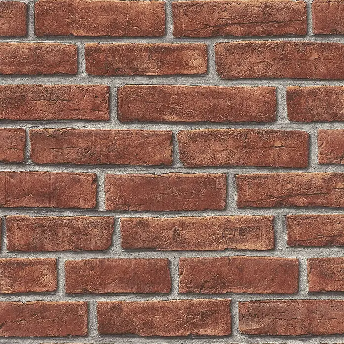 Rasch Selection Vliestapete Vinyl - Ziegelrot, Steinoptik, 10,05 x 0,53 m - Realistische rötlich-braune Ziegelwand mit grauem Mörtel.