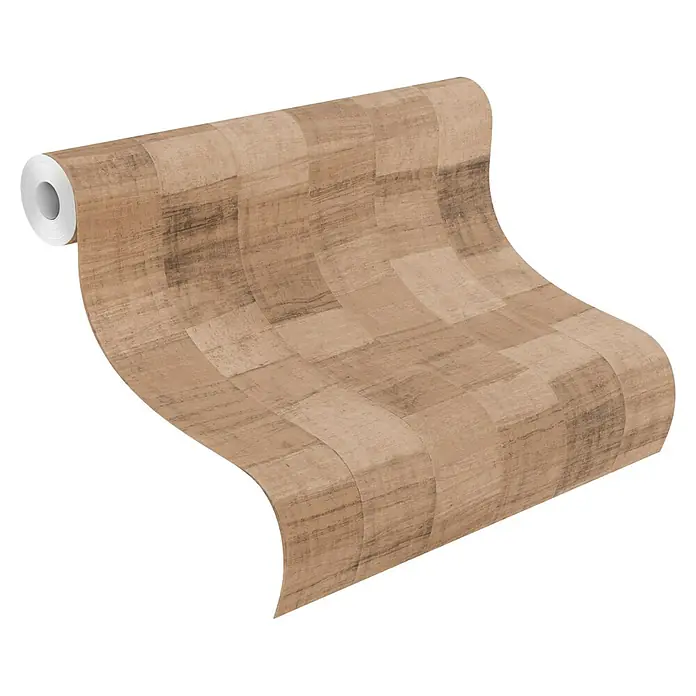 Rasch Back To Nature Vliestapete Holzwand - Braun, Holzoptik, 10,05 x 0,53 m - Rolle heller selbstklebender Dekorfolie mit Holzblockmuster.